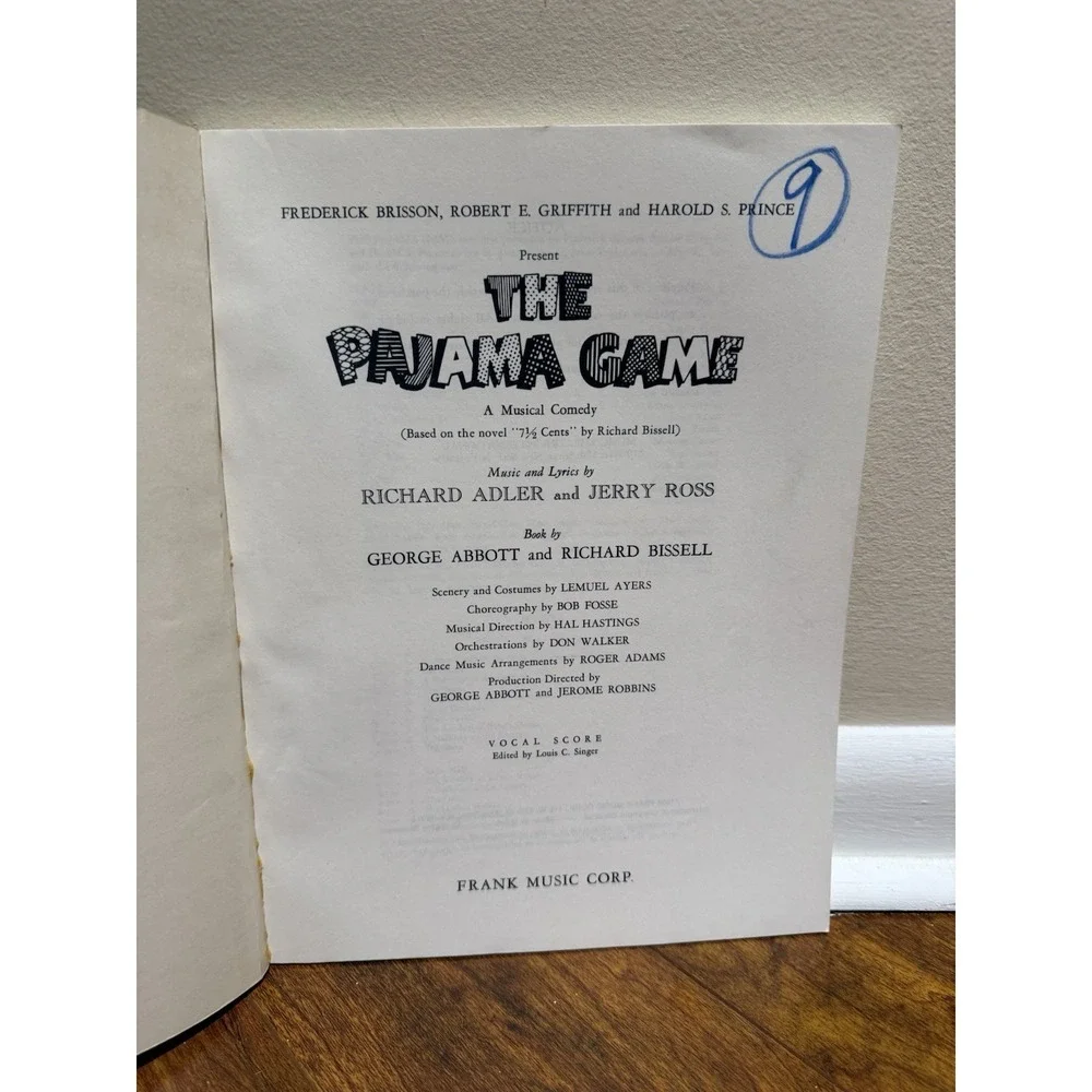 The Pajama Game Musical Vocal Score Richard Adler Jerry Ross